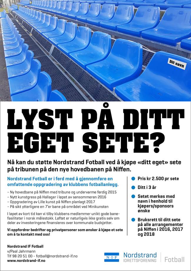 Lyst på ditt eget sete ved den nye hovedbanen på Niffen?