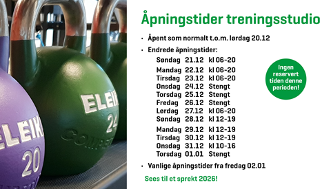 Julens åpningstider i treningsstudio