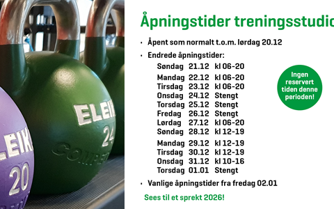 Julens åpningstider i treningsstudio