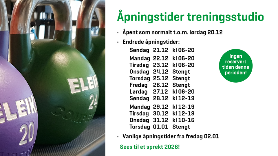 Julens åpningstider i treningsstudio