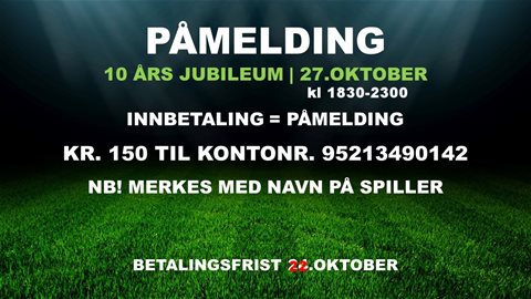 Påmelding trenere, admer og spillere lørdag 27. oktober 1830-2300