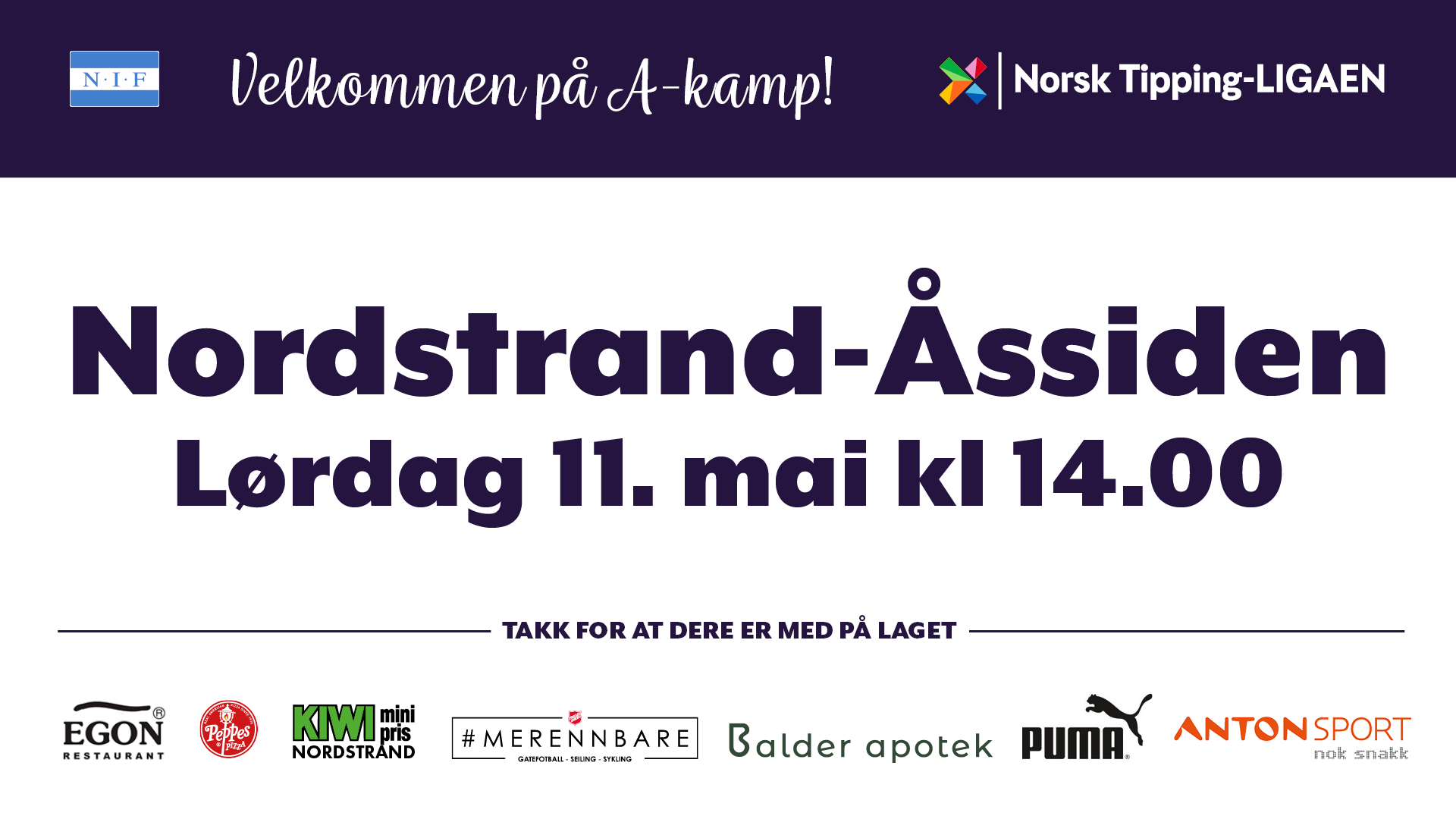 A-kamp på lørdag!