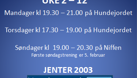 Treningstider uke 2-12