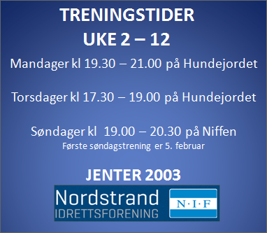 Treningstider uke 2-12